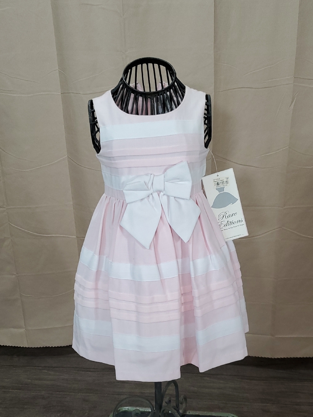 Rare Editions Pink and White Striped Bow-Front Party Dress